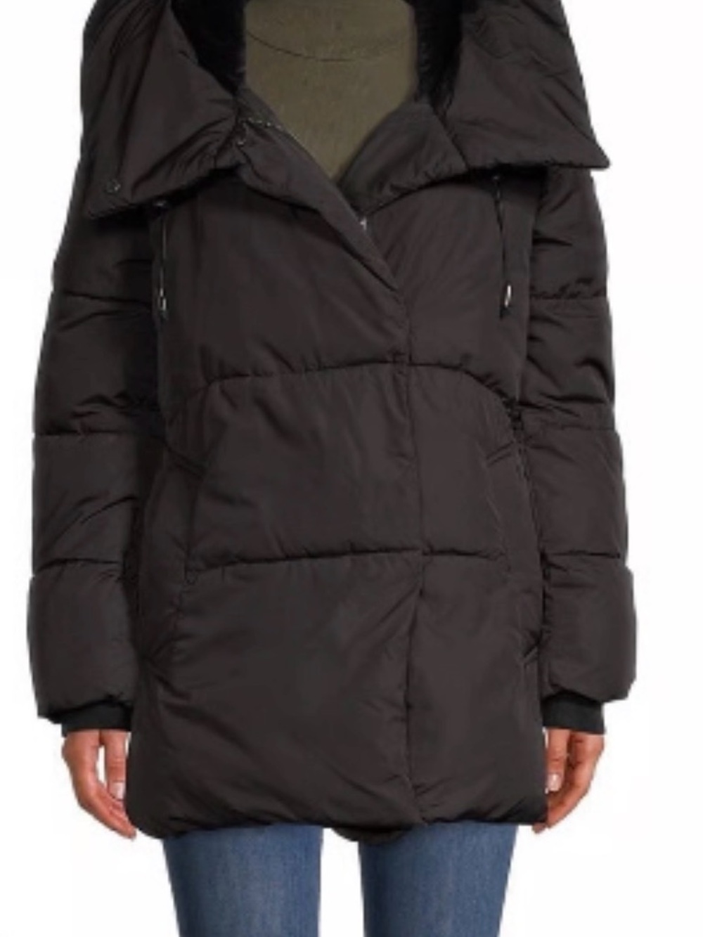 BCBGMaxAzria Black Quilted Puffer Coat faux fur interior